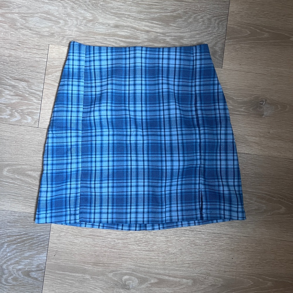 Pacsun Brandy Melville John Galt Cara plaid blue mini skirt w/ slits. One size